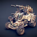 Futuristic Tank Detailed Mechanical Design With Large Wheels And Weapon Systems