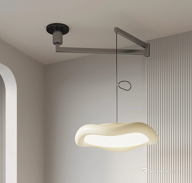 Modern Cloud Shaped White Pendant Light Ceiling Mounted In Minimalist Interior 3d model