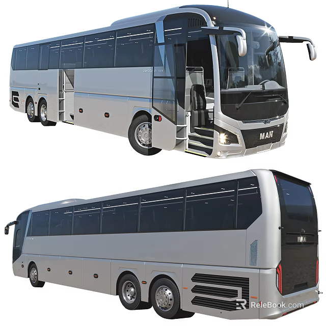 MAN Silver Bus With Large Windows And Modern Sleek Exterior Design 3d model