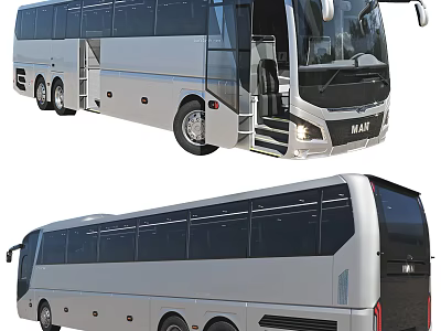 MAN Silver Bus With Large Windows And Modern Sleek Exterior Design 3d model
