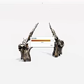 Two Natural Twisted Driftwood Decorative Sculptures With Rough Texture And Symmetric Placement On White Background