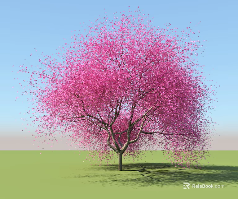 Vibrant Pink Blossom Arbor Standing Tall Against Blue Sky And Green Grass 3d model 