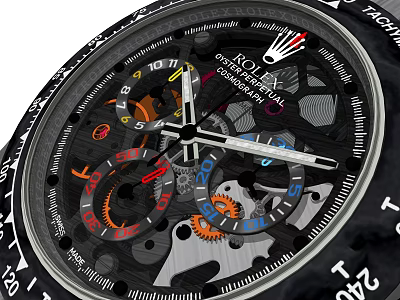 Rolex Grand Tourbillon Skeleton Watch With Intricate Mechanical Gears And Black Dial 3d model
