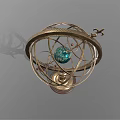 Vintage Metal Armillary Sphere Decorative Ornament with Green Globe and Bronze Base