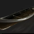 Vintage Wooden Ship Model Featuring White Exterior Brown Interior And Beam Structure