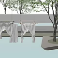 Elegant White Ceiling Drapery Design For Outdoor Garden With Water Reflection 3d model