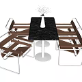 Modern Table And Chair Set With Black Marble Top Silver Base Brown Metal Frame Chairs