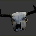 Cow Skull With Curved Horns Weathered White Surface On Gray Background