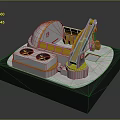 3D Model of Mechanical Device Featuring White Semicircular Structure Yellow Borders Mechanical Arm and Cargo