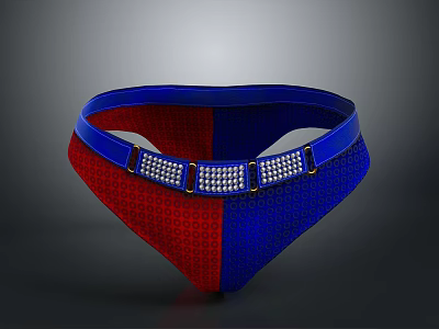 Stylish Men's Underwear With Red And Blue Color Block Design And Silver Decorative Waistband Buckles 3d model