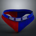 Stylish Men's Underwear With Red And Blue Color Block Design And Silver Decorative Waistband Buckles