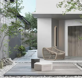 Modern Courtyard Landscape Outdoor Lounge Chair Villa Small Courtyard Small Landscape Roof Courtyard Landscape Sick Pebbles Courtyard Sick Stone 3d model