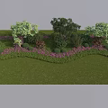 Beautiful Garden Landscape With Green Lawn Trees Purple Flowers And Bushes