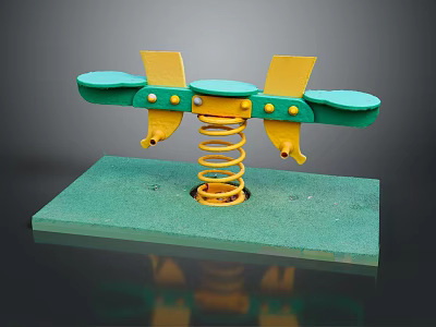 Children's Spring Rocker Play Equipment with Four Green Seats Yellow Spring and Green Platform Base 3d model