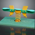 Children's Spring Rocker Play Equipment with Four Green Seats Yellow Spring and Green Platform Base
