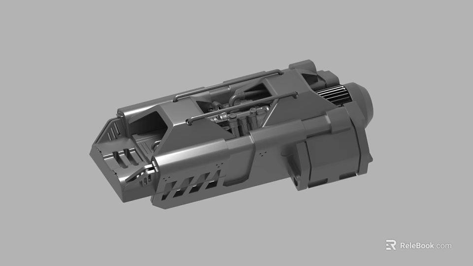 Gray Industrial Mechanical Component With Complex Structure And Grooves Design 3d model 