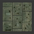 Ancient Green Jade Square Blocks Featuring Circular Holes And Intricate Surface Carvings