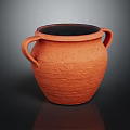 Orange Clay Pot Featuring Two Handles Textured Surface and Black Interior Reflective Base 3d model