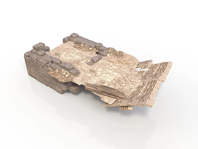 Modern Scene of Ancient Stone Ruins Model with Textured Platform and Steps 3d model