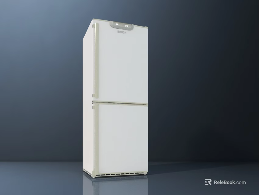 White Upright Double Door Refrigerator Freezer with Sleek Surface and Modern Design 3d model 