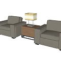 Two Gray Leather Single Sofas With Wooden Side Table And Table Lamp 3d model