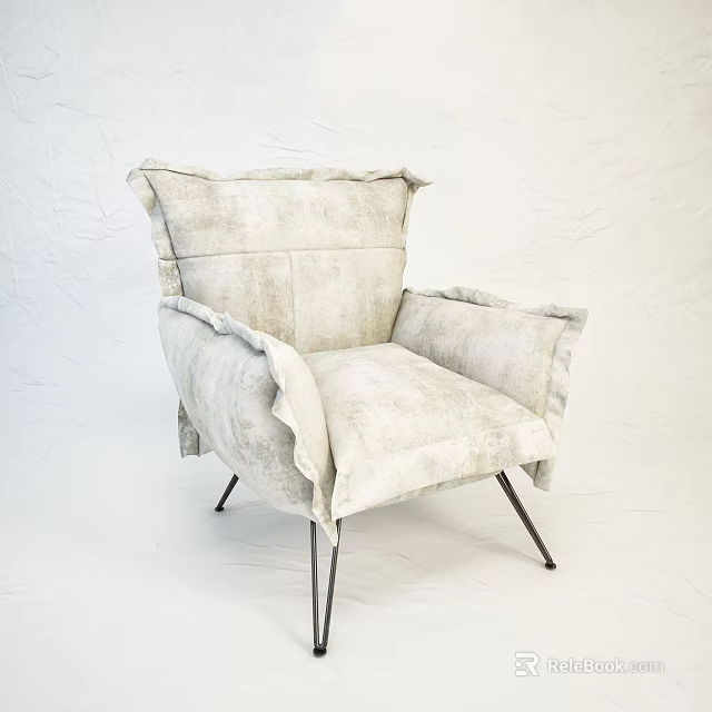 Modern Beige Fabric Armchair With Ruffled Edges And Slim Metal Legs Design 3d model 
