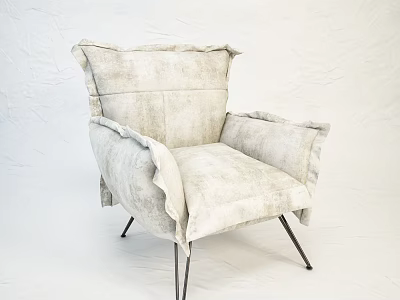 Modern Beige Fabric Armchair With Ruffled Edges And Slim Metal Legs Design 3d model