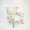 Modern Beige Fabric Armchair With Ruffled Edges And Slim Metal Legs Design