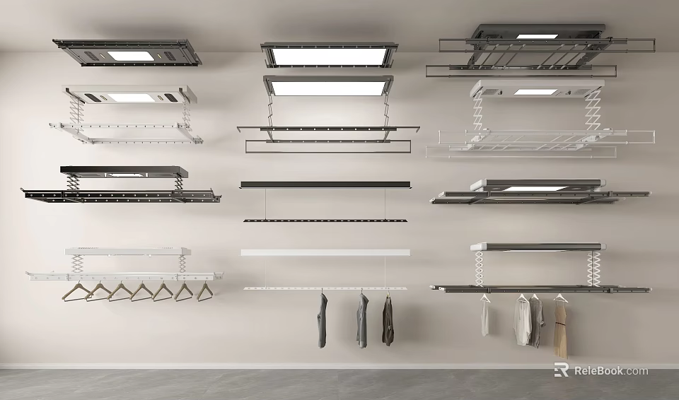 Various Modern Clothes Hangers With Different Designs And Wall Mounted Storage Solutions 3d model 