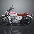 Vintage White Motorcycle With Brown Seat Red Stripes Chrome Engine And Black Wheels