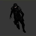 Sci Fi Tactical Figure Wearing Black Suit And Helmet Running In Gray Background