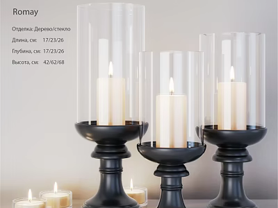 Decorative Ornament Set With Glass Candle Holders Black Bases And White Candles 3d model