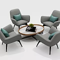 Modern Table Chair Set With Blue Gray Beige Upholstered Seats Wooden Legs and Cushions