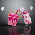 Cute Pink Strawberry Juice Box With Straw And Milk Bottle Star Decorations