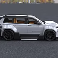 White Modified SUV With Black Rims Orange Seats Black Roof And Front Grille Design
