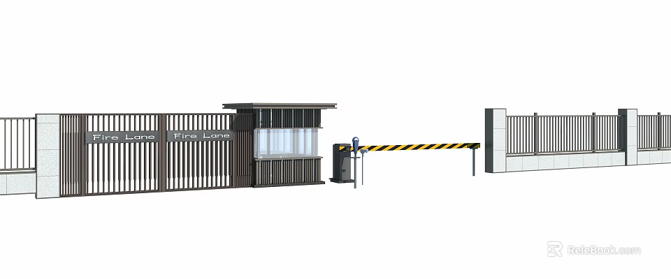Modern Entrance Gate Design With Security Booth And Automatic Barrier System 3d model