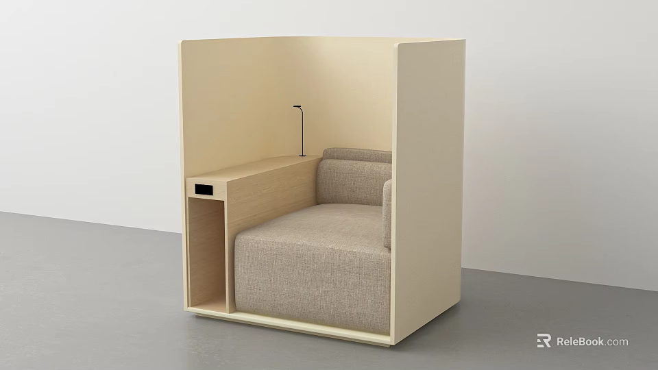 Modern Single Sofa In Compact Seating Nook With Wooden Table And Table Lamp 3d model