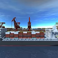 Flat Door On Container Ship At Busy Port With Cranes And Bridge Structure 3d model