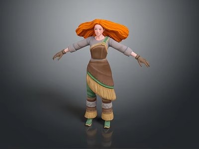 Medieval Style Clothing and Accessories With Brown Top Green Skirt Fringe Details And Leather Gloves 3d model