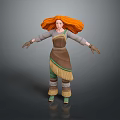 Medieval Style Clothing and Accessories With Brown Top Green Skirt Fringe Details And Leather Gloves