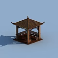 Traditional Chinese Wooden Pavilion With Curved Roof And Open Seating Structure
