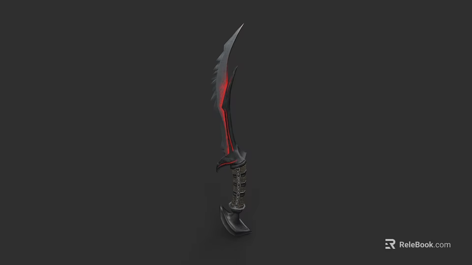 Dark Fantasy Weapon With Sharp Blade Red Glowing Accents And Intricate Hilt 3d model 