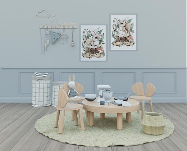 Nordic Children's Tables and Chairs Children's Tables and Chairs Decorative Ornaments Combination 3d model