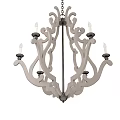 Ornate Wooden Chandelier With Curved Decorative Design And Candle Shaped Lights