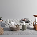 Modern Tufted Sofa Coffee Table Set With Ottoman Side Table And Vase Decor 3d model