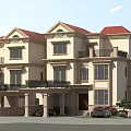 Classic Detached Villa Exterior With Red Roof Balconies Stone Walls Green Plants And Flower Shrubs