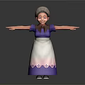 Friendly Cartoon Elderly Woman In Purple Top White Apron Arms Outstretched
