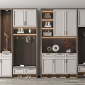 Modern Shoe Cabinet Design With Multiple Storage Spaces And Decorative Display Elements 3d model