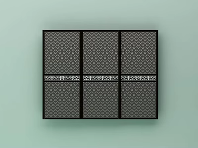 Three Panel Wooden Room Divider With Grid Pattern For Home Decor 3d model