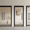 Modern Glass Double Doors With Black Frames In Contemporary Interior Setting 3d model